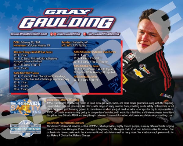 Gray Gaulding Hero Card 2019 WWSC Back